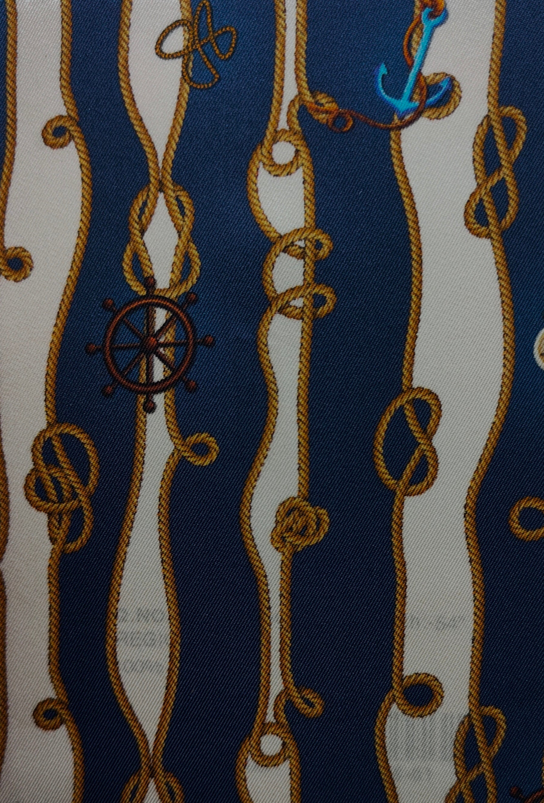 Shirt Fabric Raymond Regio Italia 100% Silk Digital Nautical Rope Print Colour Navy Blue N Tan Brown